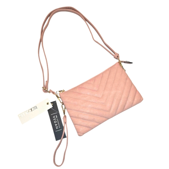 Chevron Quilted Triple Gusset Convertible Crossbody Bag in Blush Pink - Picture 2 of 7